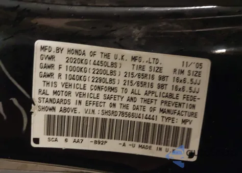 2006 Honda Cr-V Lx из США, поврежденный, VIN SHSRD78566U414441